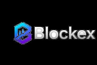 Blockex logo featuring a blue and purple hexagonal geometric shape with a person icon and white text reading Blockex